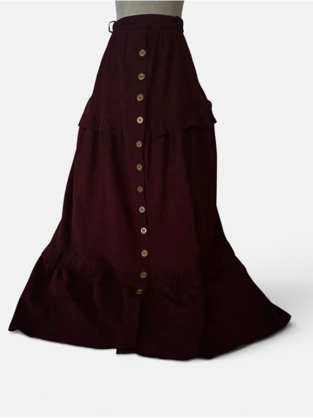 Zara Button-Front Maxi Skirt in Deep Wine